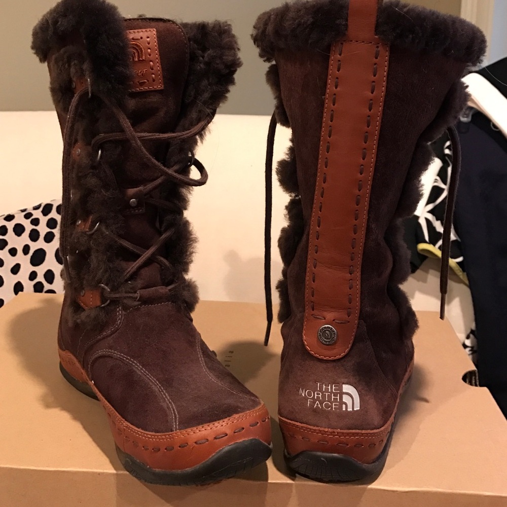 The North Face Women's Brown Suede Fur-Trim Winter Boots